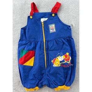 Vintage Dani Overalls Baby Boy 18mos Blue Colorblock Sailing Critters 80s